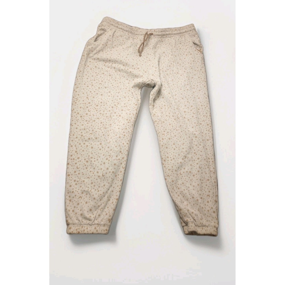 Beige Gold Sweat Jogger Pants Lounge Celestial Zodiac Moon Stars Pants XL 16 18